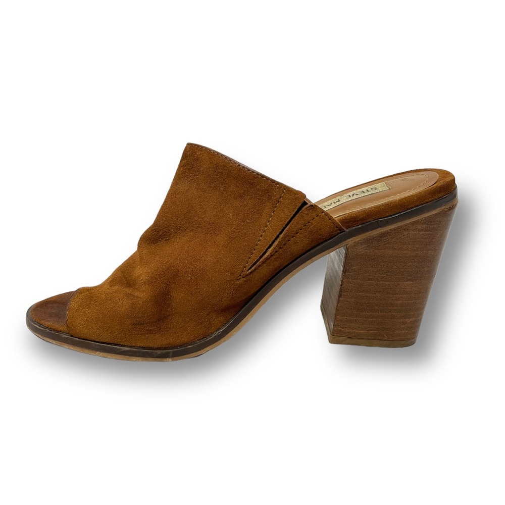 Steve Madden Krizia Size 9 Tan Suede Leather Chunky Heel Open Toe Mule Shoes - Picture 2 of 9